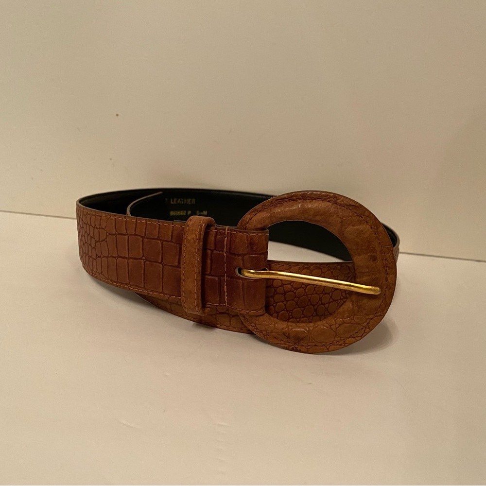 TOGETHER CRAFTS BELT BROWN CROC LOOK LEATHER VINTAGE SIZE S M